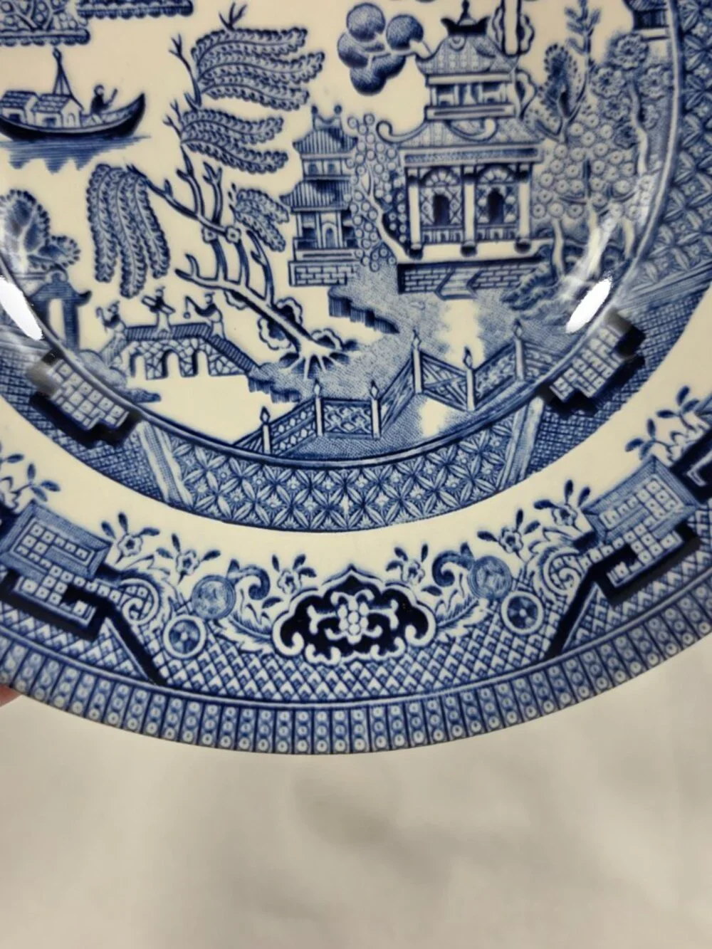 TWO Churchill Willow Blue Coupe Cereal Bowls Georgian Shape Blue Willow England